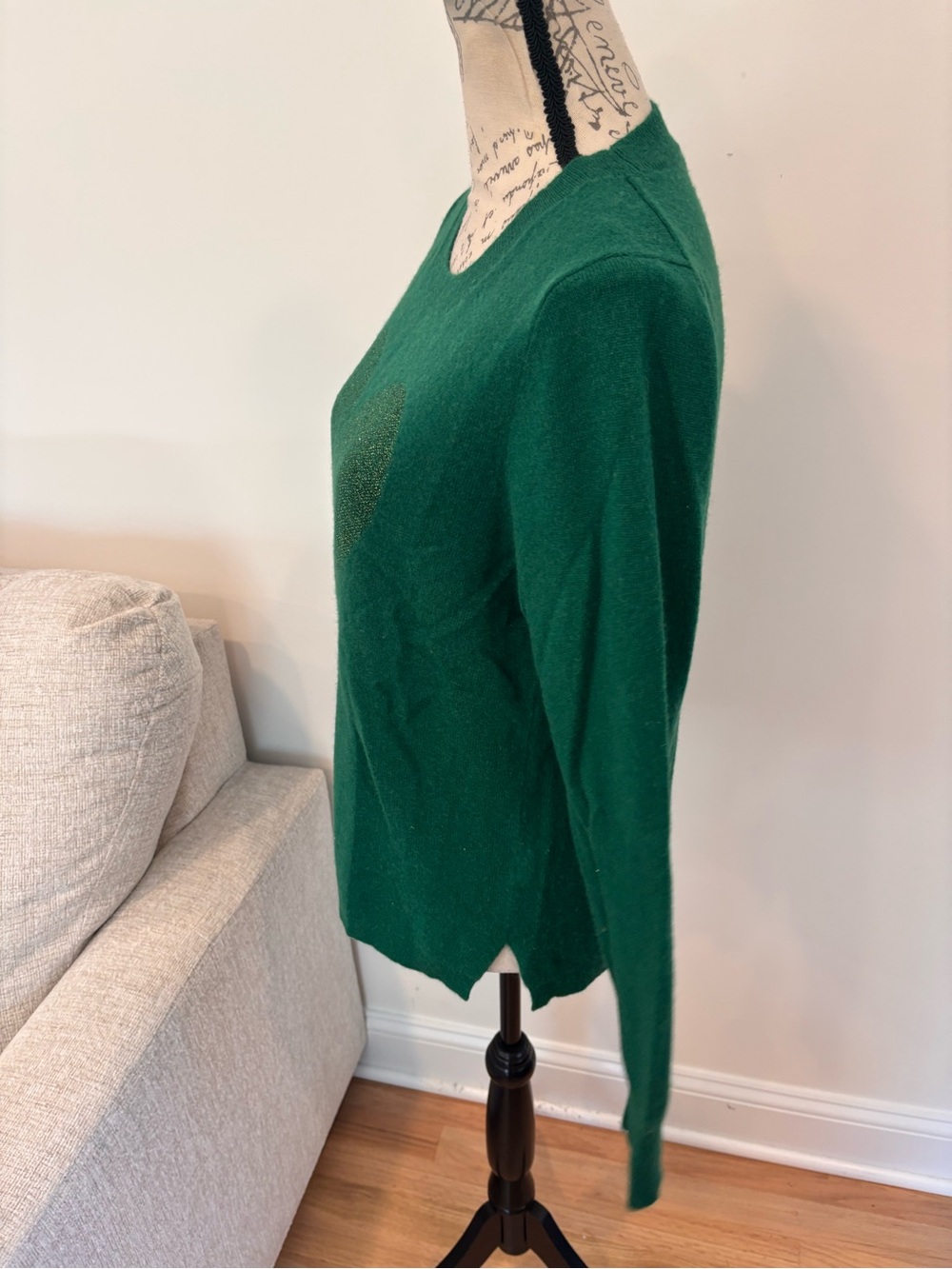 J.Crew Cashmere Crewneck Sweater Lurex® Metallic Heart in Autumn Pine Sparkle M - Picture 6 of 7